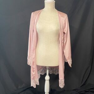 Silky Lace-Trim Pink Robe - Women's Intimates